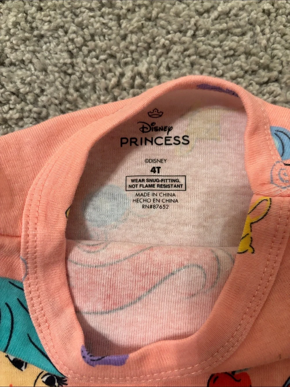 New!Disney Pink Princess Pajama Set with Ariel, Jasmine, Cinderella & Snow White